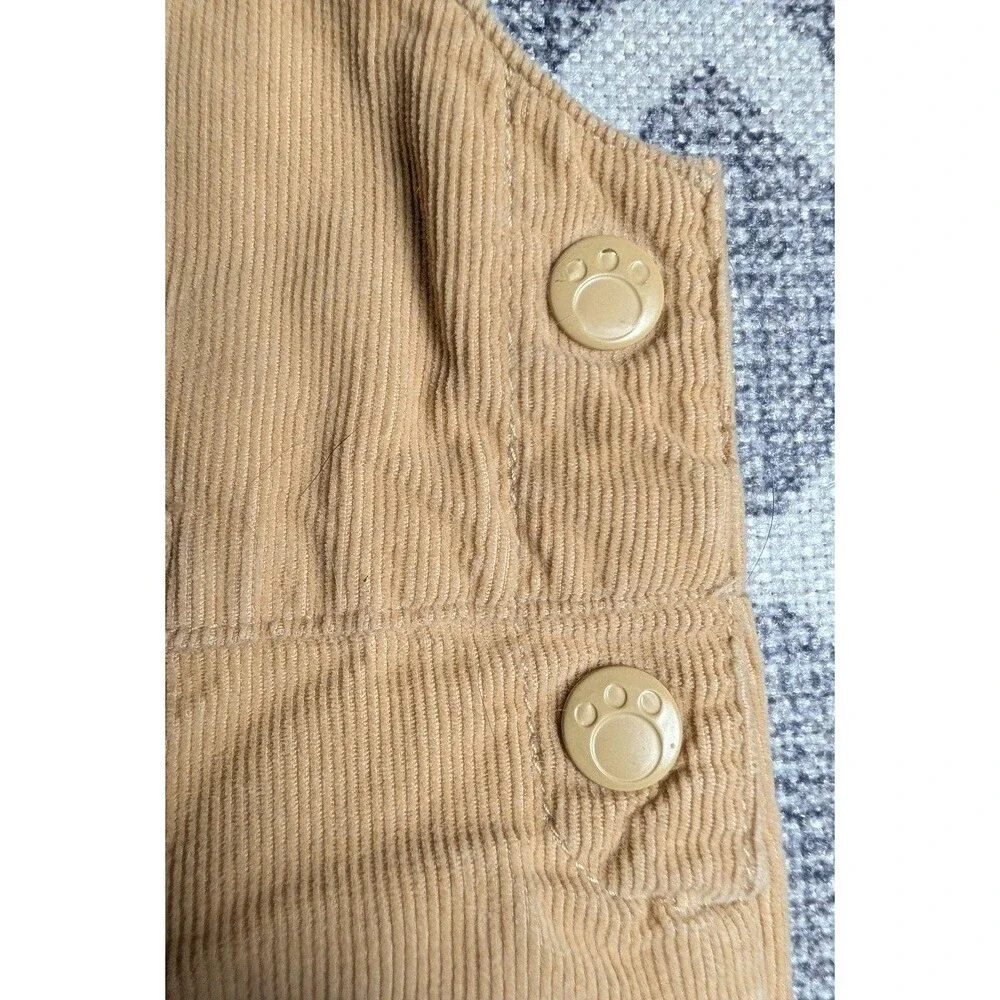 Vintage Tan Corduroy Overalls with Embroidered Teddy Bear 